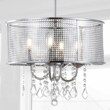 Avah Metal/Crystal Adjustable LED Drop Chandelier - JONATHAN Y